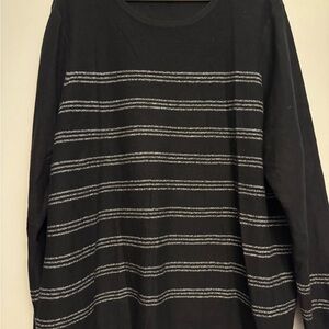 J. Jill Black and Gray Striped Crew Neck Sweater